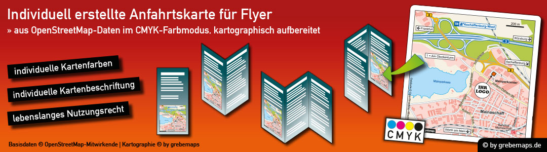 Individuelle Anfahrtsskizze erstellen für Flyer, Anfahrtsskizzen erstellen für Flyer, Anfahrtskizze, Anfahrtsplan, Wegbeschreibung, Lageplan, Straßenkarte, Strassenkarte, Karte erstellen, Print, Druck, Flyer, Prospekt, Broschüre, Web, Homepage, WebSite, Internet, CMYK, Farbmodus, CMYK-Farbmodell, drucken, Karte erstellen aus kostenlosen OpenStreetMap-Daten, Vektor, Illustrator, AI, Datei, erstellen, anfertigen, gestalten